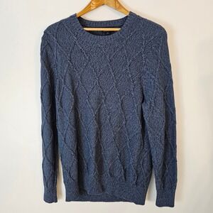 Brooks Brothers Men's Blue Knit Cotton Diamond Pattern Sweater - Large